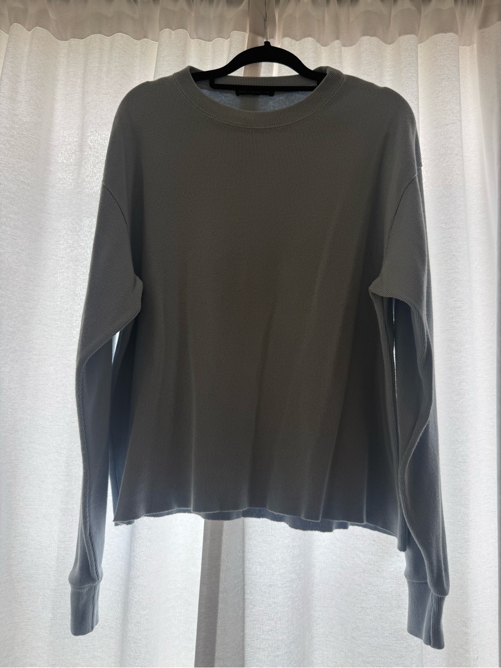Brandy Melville Light Blue Heavy Cotton Ribbed Long-Sleeve Crew